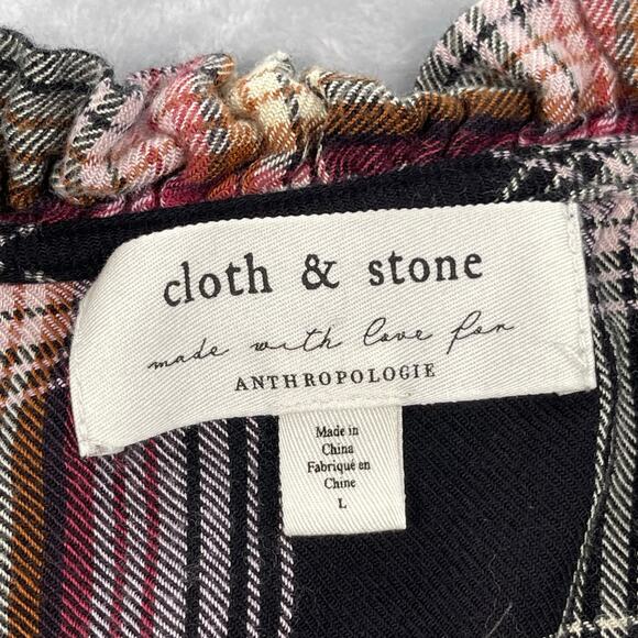 Cloth & Stone for Anthropologie Top Large Soft Flannel Plaid Ruffle Trim Charley - Picture 11 of 16
